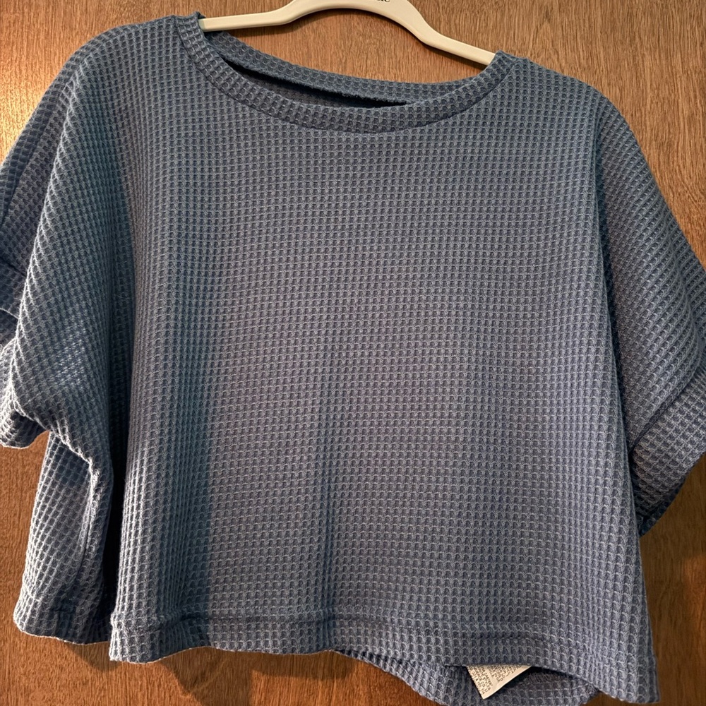 SHEIN Blue Textured Short Sleeve Top